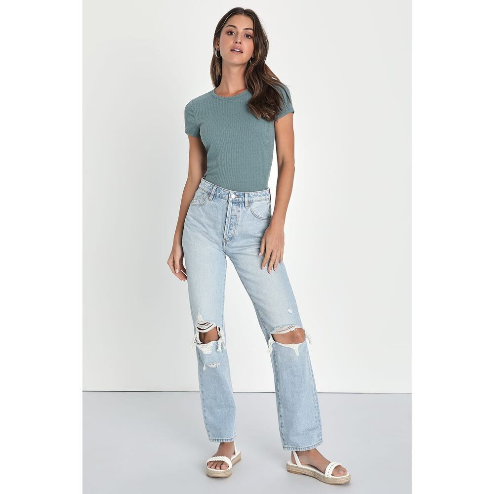 Rolla's Classic Straight Jean Light Wash Distressed Knee Button Fly Size 26